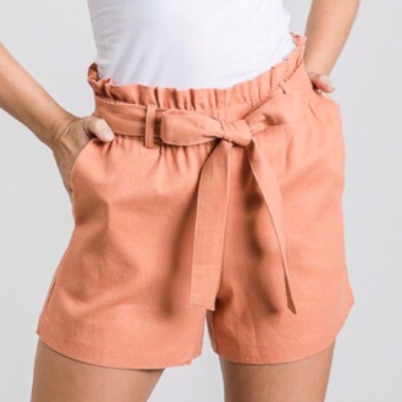Must Have Pants - Linen Blend Paperbag Shorts w/Tie Waist-Terracotta